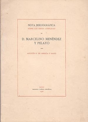 Imagen del vendedor de D. MARCELINO MENENDEZ Y PELAYO (NOTAS BIBLIOLOGICAS SOBRE LAS OBRAS COMPLETAS) a la venta por Libreria 7 Soles