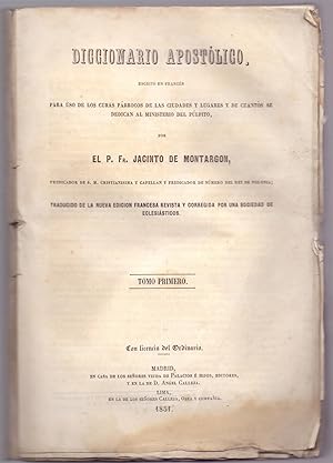 Bild des Verkufers fr DICCIONARIO APOSTOLICO ( SIETE TOMOS obra completa 1851-1853) zum Verkauf von Libreria 7 Soles