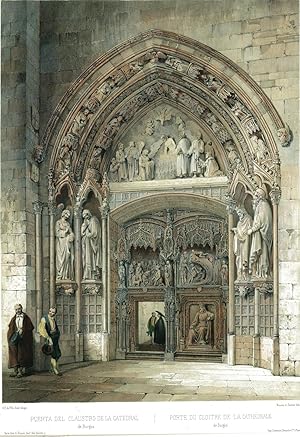 LITOGRAFÍA SIGLO XIX: PUERTA DEL CLAUSTRO DE LA CATEDRAL DE BURGOS