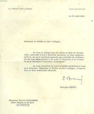 LETTRES MANUSCRITES ET DACTYLOGRAPHIEES, LE PRIX DES TROIS COURONNES, 1960-1961 (ARCHIVES DE PIER...