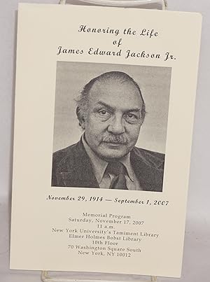 Imagen del vendedor de Honoring the life of James Edward Jackson Jr. a la venta por Bolerium Books Inc.