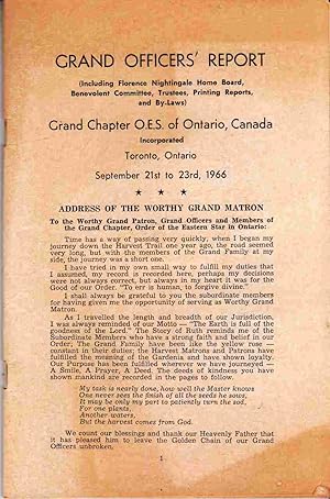 Grand Officer's Report, Grand Chapter O.E.S. Of Ontario, Canada