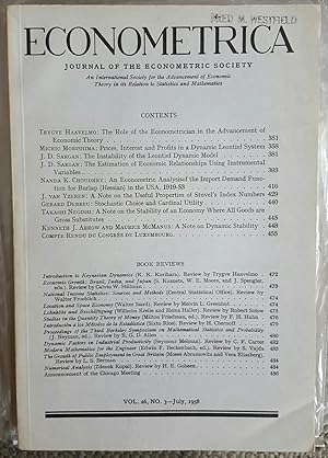 Imagen del vendedor de Stochastic choice and cardinal utility'. Pp. 440-444 in: Econometrica, Vol. 26, July, 1958. HAAVELMO: 'The Role of the Econometrician in the Advancement of Economic Theory' (pp. 351-7). a la venta por Ted Kottler, Bookseller