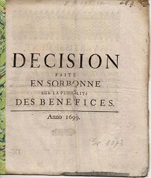 Decision faite en Sorbonne sur la pluralité des benefices.