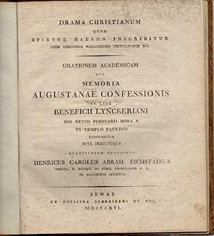 Bild des Verkufers fr Drama Christianum quod Christos Paschon inscribitur num Gregorio Nazianzeno tribuendum sit. zum Verkauf von Wissenschaftliches Antiquariat Kln Dr. Sebastian Peters UG