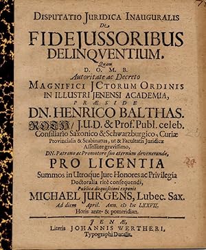 Seller image for De fideiussoribus delinquentium (ber Brgen der Straftter) for sale by Wissenschaftliches Antiquariat Kln Dr. Sebastian Peters UG