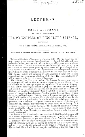 Imagen del vendedor de BRIEF ABSTRACT OF A SERIES OF SIX LECTURES ON THE PRINCIPLES OF LINGUISTIC SCIENCE, DELIVERED AT THE SMITHSONIAN INSTITUTION IN MARCH, 1864. a la venta por Legacy Books
