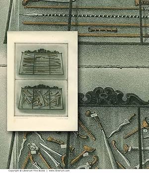 Bild des Verkufers fr INDIGENOUS WEAPONS: Original 19th Century Tinted Lithograph Print. zum Verkauf von Librarium of The Hague