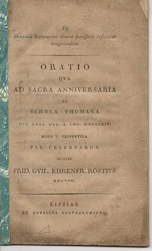 Bild des Verkufers fr De libertatis Germaniae divino beneficio restitutae magnitudine. zum Verkauf von Wissenschaftliches Antiquariat Kln Dr. Sebastian Peters UG