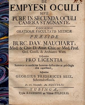 Seller image for Medizinische Dissertation. De empyesi oculi sive pure in secunda oculi camera stagnante. (ber Empyeme des Auges). for sale by Wissenschaftliches Antiquariat Kln Dr. Sebastian Peters UG