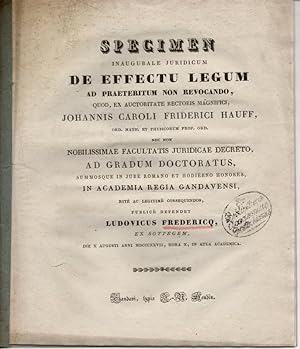 Specimen Inaugurale Iuridicum De effectu legum ad praeteritum non revocando (Abhandlung über die ...