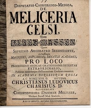 Bild des Verkufers fr Medizinische Inaugural-Dissertation. De Meliceria Celsi = Vom Glied-Wasser. zum Verkauf von Wissenschaftliches Antiquariat Kln Dr. Sebastian Peters UG