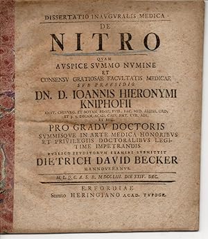 Bild des Verkufers fr Medizinische Inaugural-Dissertation. De nitro. zum Verkauf von Wissenschaftliches Antiquariat Kln Dr. Sebastian Peters UG
