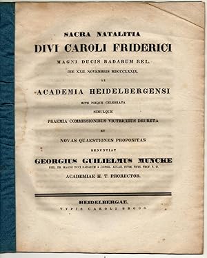 Sacra Natalitia Divi Caroli Friderici Magni Ducis Badarum Rel. Die XXII. Novembris MDCCCXXXIX. Ab...