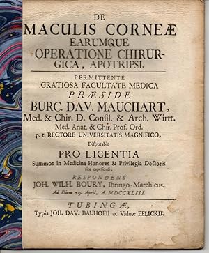 Medizinische Dissertation. De maculis corneae earumque operatione chirurgica, apotripsi (Von Horn...