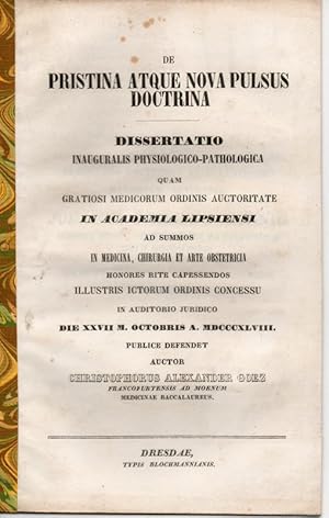 Bild des Verkufers fr De pristina atque nova pulsus doctrina (ber ltere und neue Lehren zum Puls). Dissertation. zum Verkauf von Wissenschaftliches Antiquariat Kln Dr. Sebastian Peters UG