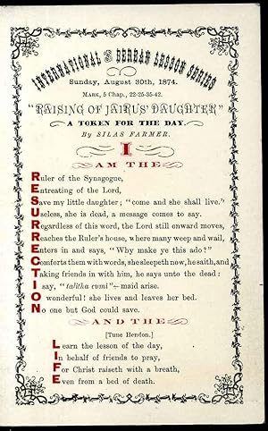 Immagine del venditore per International and Berean lesson series. Sunday, August 30th, 1874."Raising of Jairus' daughter" a token for the day. venduto da Kurt Gippert Bookseller (ABAA)