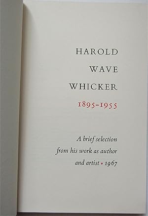 Seller image for Harold Wave Whicker 1895-1955 A Brief Selection from His Work as Author and Artist for sale by Moneyblows Books & Music