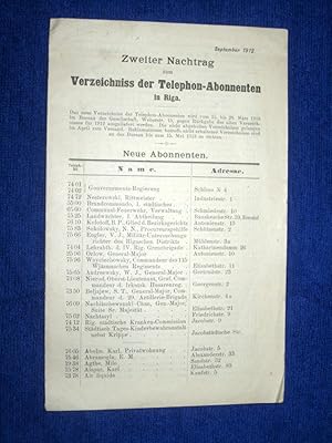 Zweiter Nachtrag Zum Verzeichniss Der Telephon-Abonnenten in Riga, September 1912.