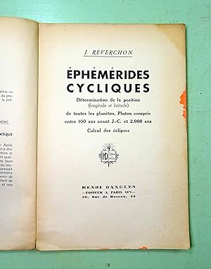 Image du vendeur pour Ephmrides Cycliques. Dtermination de la position de toutes les plantes, entre 100 avt J.C., et 2000. mis en vente par E. & J.L  GRISON