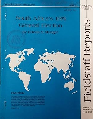 Image du vendeur pour South Africa's 1974 General Election (American Universities Field Staff Report, Central & Southern Africa Series, Vol. XVIII, No. 1) mis en vente par Stephen Peterson, Bookseller