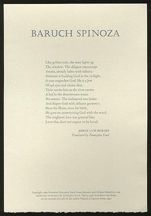 Bild des Verkufers fr [Broadside]: Baruch Spinoza zum Verkauf von Between the Covers-Rare Books, Inc. ABAA