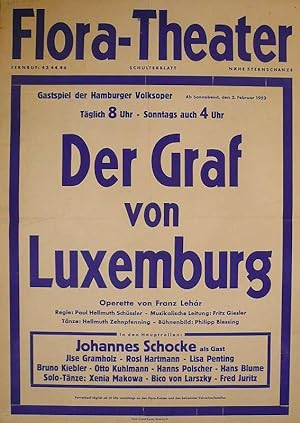 Der Graf von Luxemburg. Original-Plakat zum Gastspiel der Hamburger Volksoper im Flora-Theater Ha...
