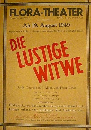 Die lustige Witwe.Original-Plakat zur Veranstaltung im Flora-Theater Hamburg ab 19. August 1949.