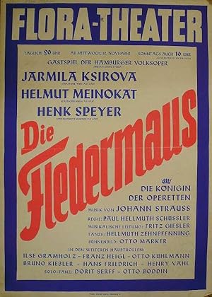 Die Fledermaus. Original-Plakat zum Gastspiel der Hamburger Volksoper im Flora-Theater Hamburg ab...