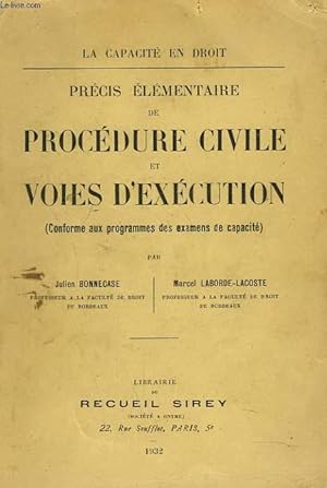 Seller image for PRECIS ELEMENTAIRE DE PROCEDURE CIVILE ET VOIES D'EXECUTION for sale by Le-Livre