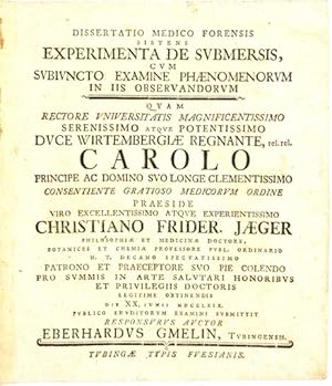 Seller image for Dissertatio medico forensis Experimenta de Submersis / . for sale by Antiq. F.-D. Shn - Medicusbooks.Com