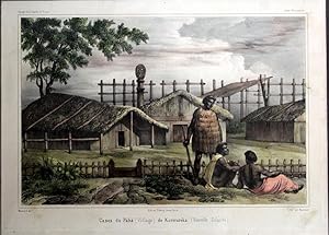 Cases Due Paha (Village) De Kororareka (Nouvelle Zelande) - early Engraving.