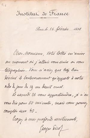 Belle lettre à entête de l'Institut de France autographe signée du juriste et historien français ...