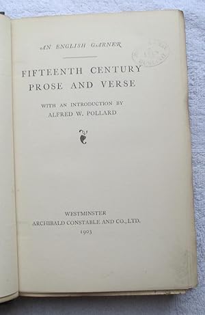 Seller image for Fifteenth Century Prose and Verse for sale by Glenbower Books