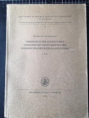 Imagen del vendedor de Verzeichnis der altdeutschen literarischen Handschriften der sterreichischen Nationalbibliothek, 1. Band. a la venta por Fundus-Online GbR Borkert Schwarz Zerfa