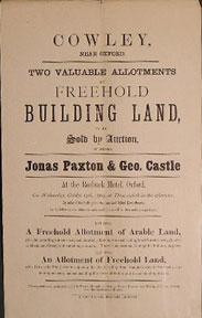 Imagen del vendedor de Two Valuable Allotments of Freehold Building Land. Cowley near Oxford [original auction poster]. a la venta por Wittenborn Art Books