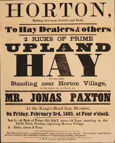 2 Ricks of Prime Upland Hay. Horton, midway between Oxford and Brill [original auction poster].