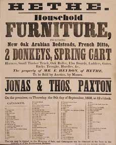 Household Furniture, 2 Donkeys, Spring Cart. Hethe [original auction poster].