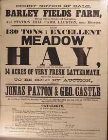 Imagen del vendedor de 130 Tons of Excellent Meadow Hay and 14 Acres of Very Fresh Lattermath. Barley Fields Farm, between Bicester and Buckingham, and Station Hill Farm, Launton [original auction poster]. a la venta por Wittenborn Art Books