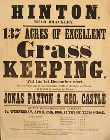 Imagen del vendedor de 137 Acres of Excellent Grass Keeping. Hinton, near Brackley [original auction poster]. a la venta por Wittenborn Art Books