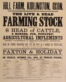 Seller image for The Live and Dead Farming Stock comprising Cattle, Horses, Pig, Poultry, Agricultural Implements. Hill Farm, Kidlington, Oxon [original auction poster]. for sale by Wittenborn Art Books