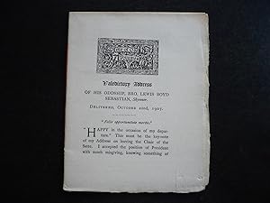 Seller image for The Sette of Odd Volumes: Ephemera; Valedictory Address of His Oddship, Bro. Lewis Boyd Sebastian, Skynner. Delivered, October 22nd, 1907. for sale by J. King, Bookseller,