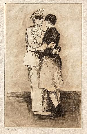 Soldier and woman embracing