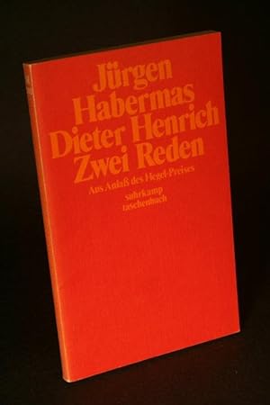 Bild des Verkufers fr Zwei Reden: aus Anlass der Verleihung des Hegel-Preises 1973 der Stadt Stuttgart an Jrgen Habermas am 19. Jan. 1974. zum Verkauf von Steven Wolfe Books