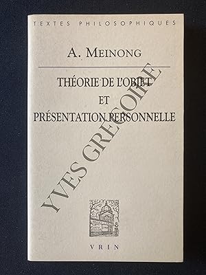 Image du vendeur pour THEORIE DE L'OBJET (1904) ET PRESENTATION PERSONNELLE (1921) mis en vente par Yves Grgoire