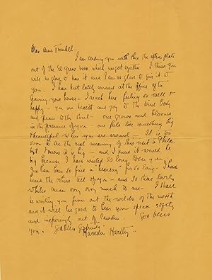 HARTLEY, MARSDEN. Autograph Letter Signed. 4to, n.p., n.d.