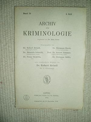 Seller image for Archiv fr Kriminologie (Kriminalanthropologie und Kriminalistik) : Band 70, 3. Heft [ September 1918] for sale by Expatriate Bookshop of Denmark