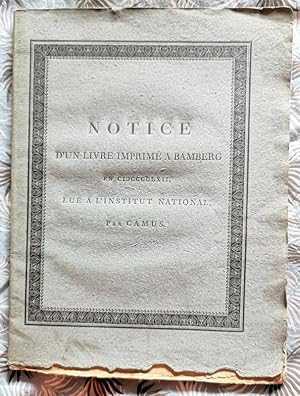 Notice d'un Livre imprimé à Bamberg en 1462, lue à l'Institut National.