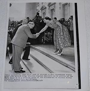 Press Photograph of Winston Churchill, President Eisenhower and Mrs. Mammie Eisenhower