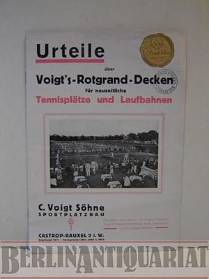 Immagine del venditore per Urteile �ber Voigt's-Rotgrand-Decken f�r neuzeitliche Tennispl�tze und Laufbahnen. venduto da BerlinAntiquariat, Karl-Heinz Than